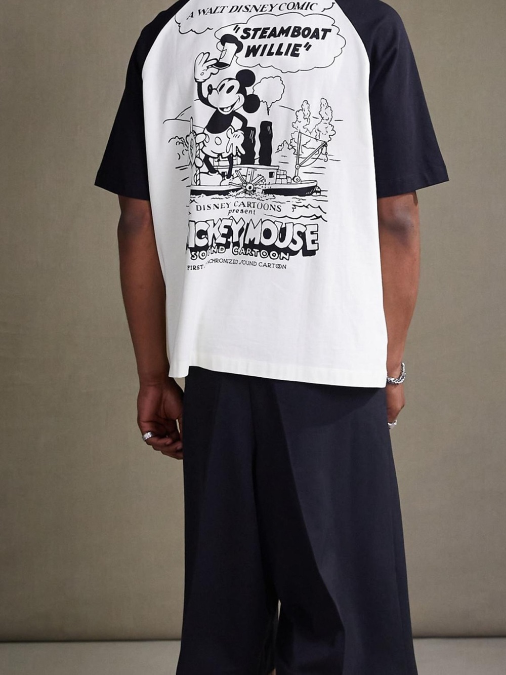 Mickey Mouse Sound Cartoon Raglan Tee - Black & White - Unisex Large